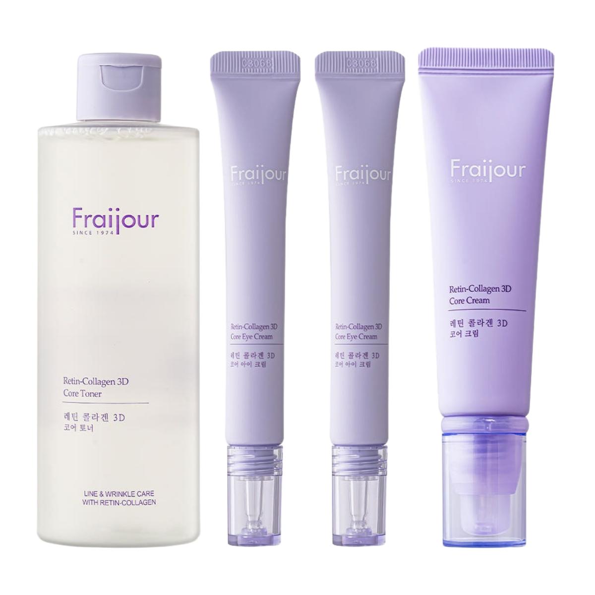 Fraijour Retin-Kollagen 3D Core 3-teiliges Geschenkset Straffendes Nährendes Gesichtswasser 250ml + Creme 50ml + Augencreme 15ml x2 Anti-Aging Hautpflege