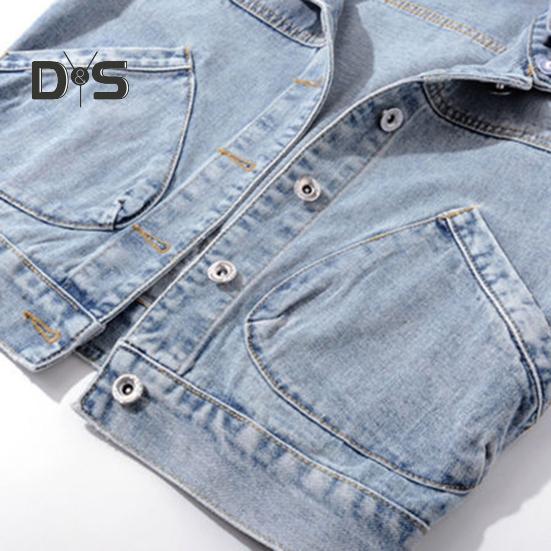 Jesienno-wiosenny damski płaszcz dżinsowy Jednorzędowy bez rękawów z kapturem kieszeniami Luźna kurtka ze ściągaczem Krótki typ do noszenia na co dzień Kamizelka