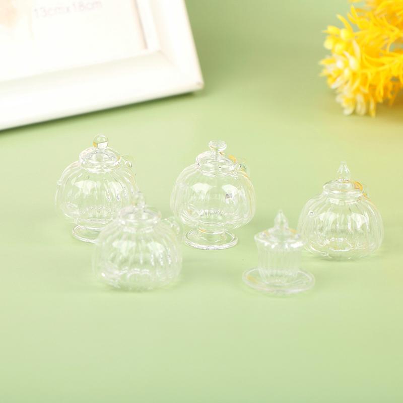 1:12 кукольных мини-стеклянных чашек с плоским дном/чайник на высоких ножках — фото 16