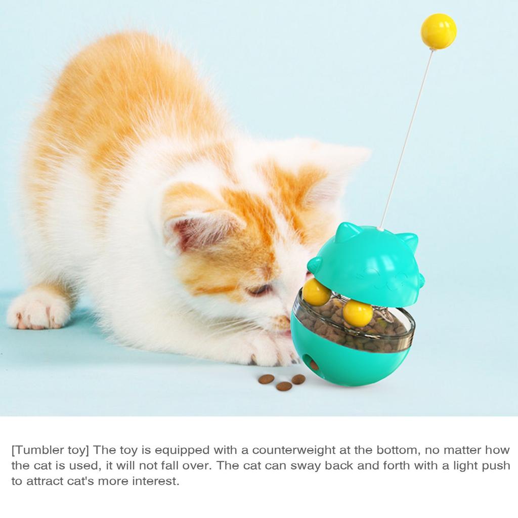Cat Toy for Indoor Cats Wobble Treat Dispenser Ball Teasing Cat Stick Swaying and Wobbling Leaking Food Ball