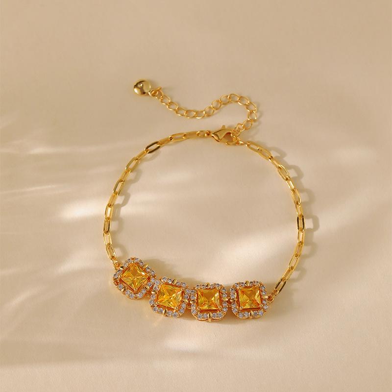 K Gold Plated Copper Geometric Square Inlaid Zircon Bracelet Luxury Women Hand Jewelry Gift оранжевый