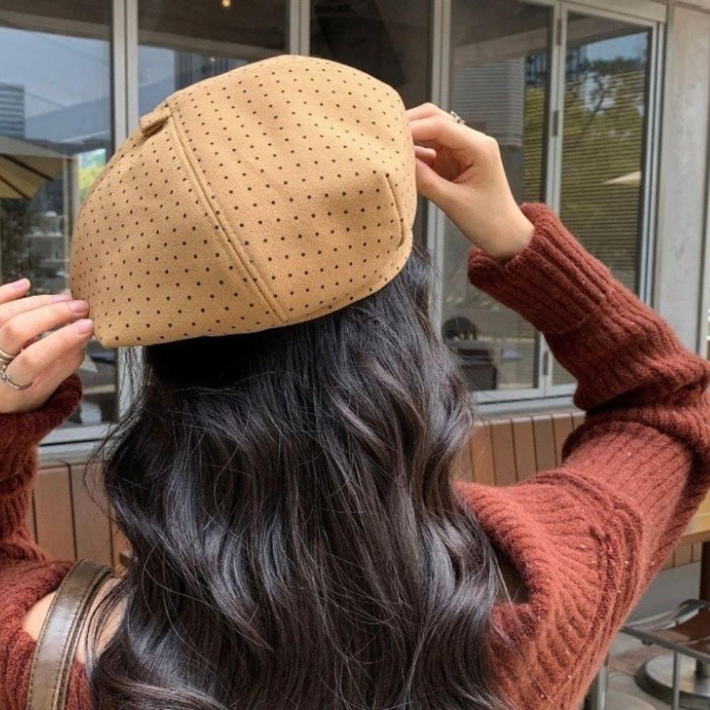 Cotton Women Painter Hat Keep Warm Women Octagonal Cap Cool Polka Dot Beret Hat  Winter