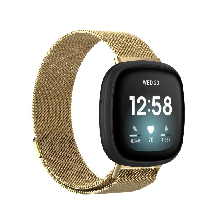 For Fitbit  Versa 4 / 3 Milanese Magnetic Metal Weave Watchband, Large Size