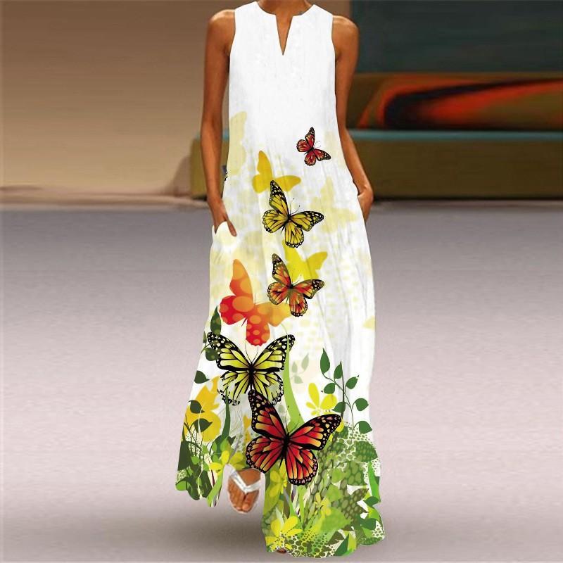Fashion Women's Casual Summer Loose Printed Round Neck Sleeveless Dress