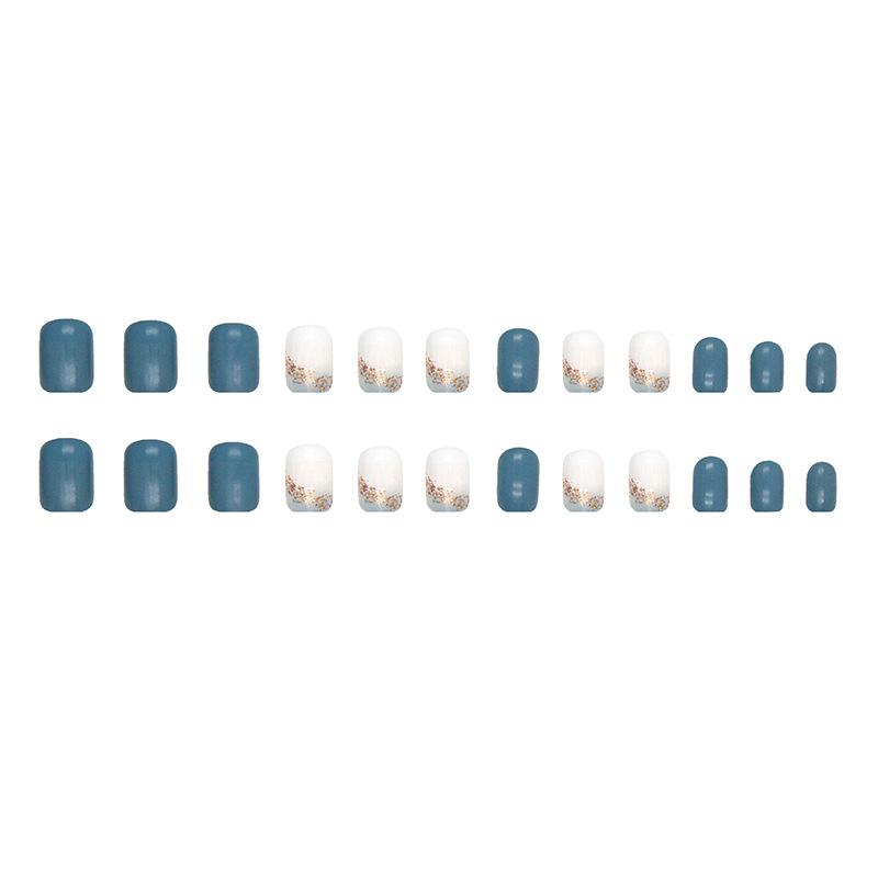 24 Pieces Fresh Sea Blue Solid Color Manicure, European and American Square Short Fake Nails, Wearing Fake Nails