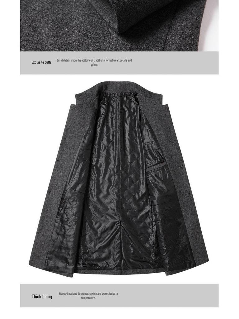 Men's Mid-Length Woolen Overcoat with Cotton Padding