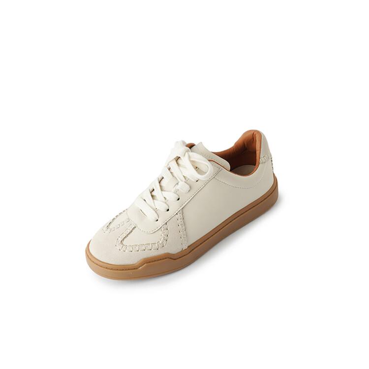 

Fashion NEW Autumn Casaul Shoes Split Leather Shoes for Women Round Toe Thick Heel Platform Shoes Lace-up Women Sneakers German Trainer 35 бежевый