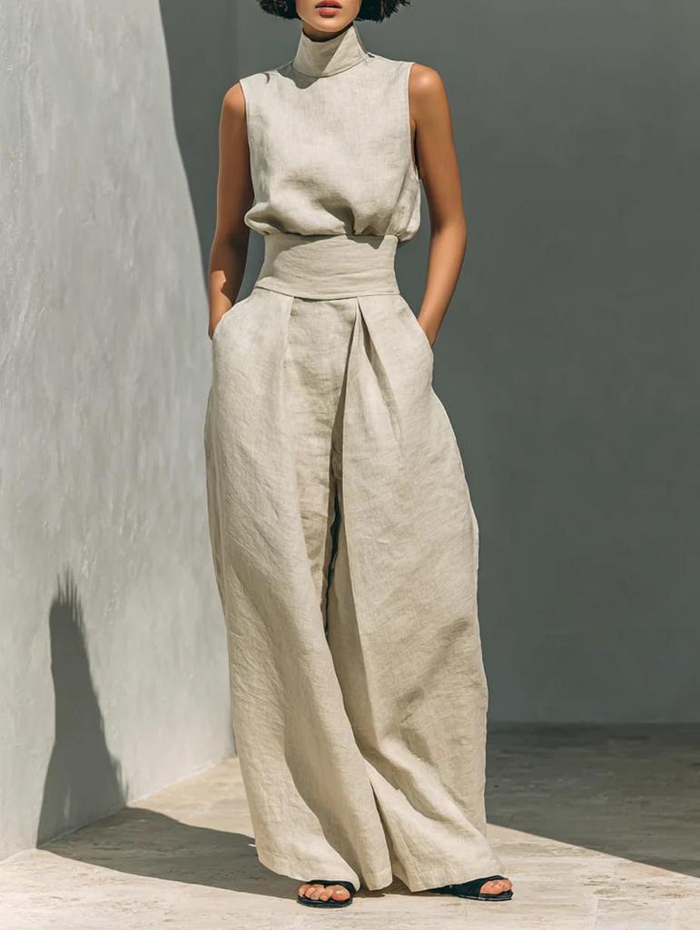 Set Casual Donna Cotone Lino Senza Maniche Pantaloni Lunghi Europeo & Americano Primavera/Estate 2026