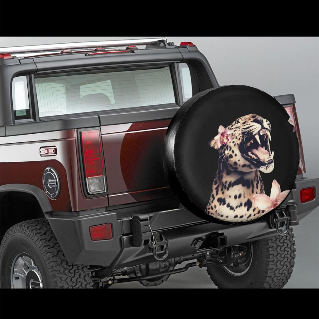 Roaring Leopard Floral Spare Tire Cover Durable Polyester Dustproof Wheel Protector for SUV RV