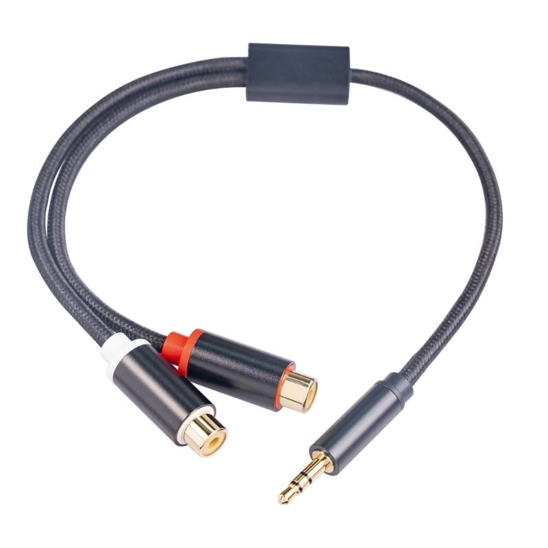 3.5mm Male To 2RCA Female Audios Adapter with Gold Plate Terminals Braide AntiInterference Design for Crystal Audios