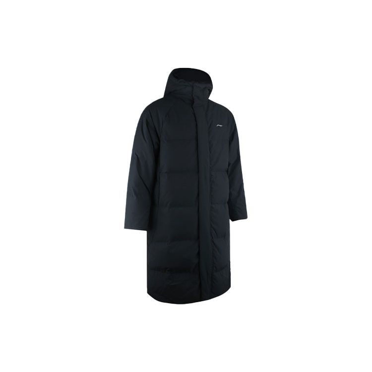 Lining Training Series Casual Windproof Warm Long Hooded Down Jacket Men Outerwear Black AYMR265-1