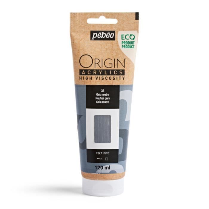Peinture acrylique - Pébéo - Origin Acrylics - Gris neutre - 120ml - Haute viscosité