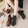 Autumn Winter New Ladies Boots Genuine Leather Short Boots Low-Heel Retro Women Cotton Shoes Lace Up Botas D378