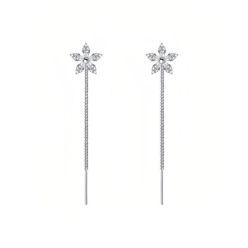 925 Sterling Silver Exquisite Crystal Flower Zircon Tassels Earrings for Women Party Fine Jewelry Gift
