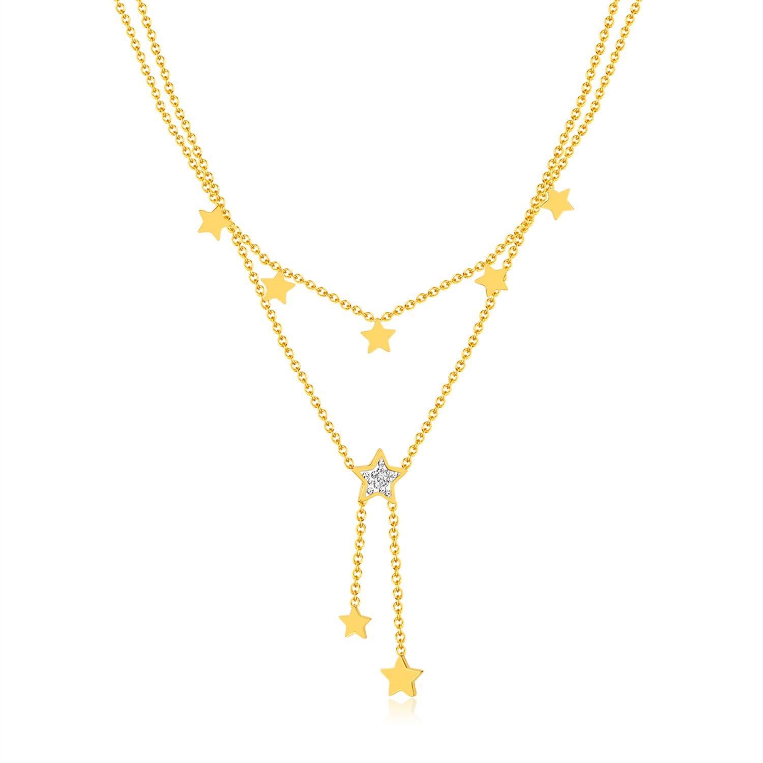 

Двойная звезда Кубический Нержавеющий Регулируемый Подарок [Rockyu] Женское Ожерелье, Слоистый, Мотив, Золото, Цирконий, Сталь, 38,5 см, Цепочка, Стильный, Ювелирные изделия, золотой