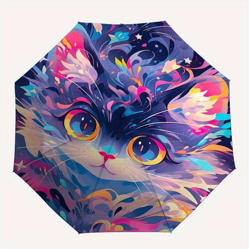 1pc antasy Cat Landscapes Automatic Opening and Closing Fashion Umbrella - Small Umbrella Suitable for Various Occasions Y004