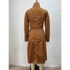 Elegante Vintage Suède Stof Lange Mouwen A-lijn Jurk Met Rits En Riem
