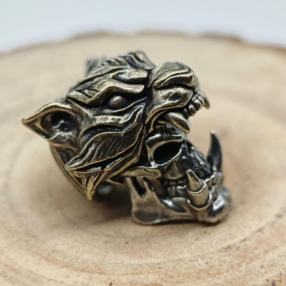 Tiger Hat Orc Skull Head Sculpture Outdoor Knife Beads EDC Lanyard Key Chains Pendants Brass DIY Umbrella Rope Bracelets Charms Accessories