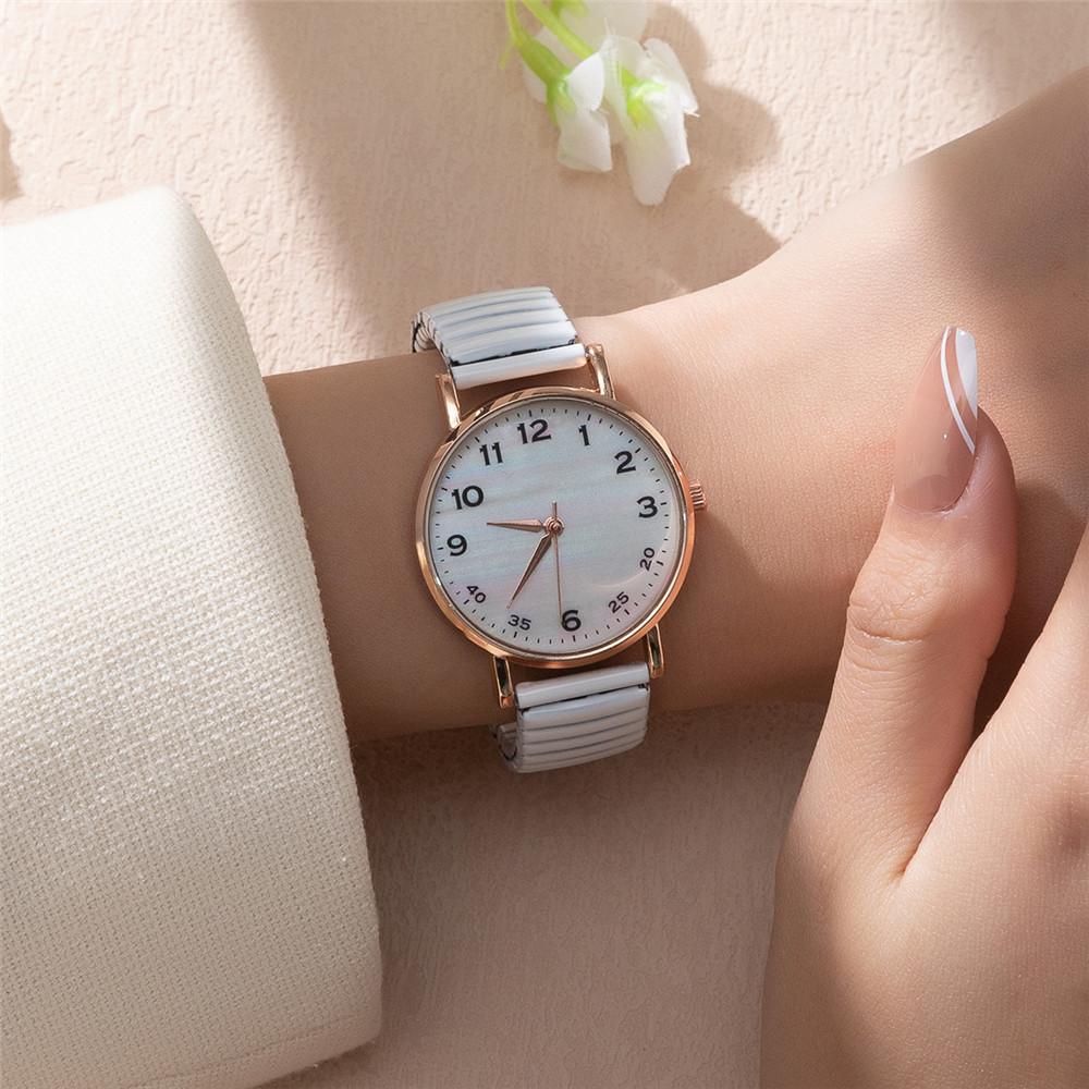 Simple Digital White Face Ladies Quartz Watch Casual Stainless Steel Stretch Strap Fashion Women Dress Clock Watches