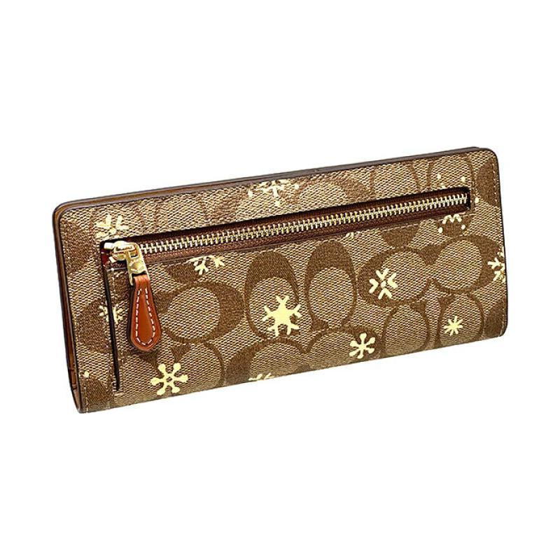 New COACH Slim Wallet Coated Canvas With Smooth Leather Card Holder, Wallet Regular Women's Khaki CF329-IMV2X