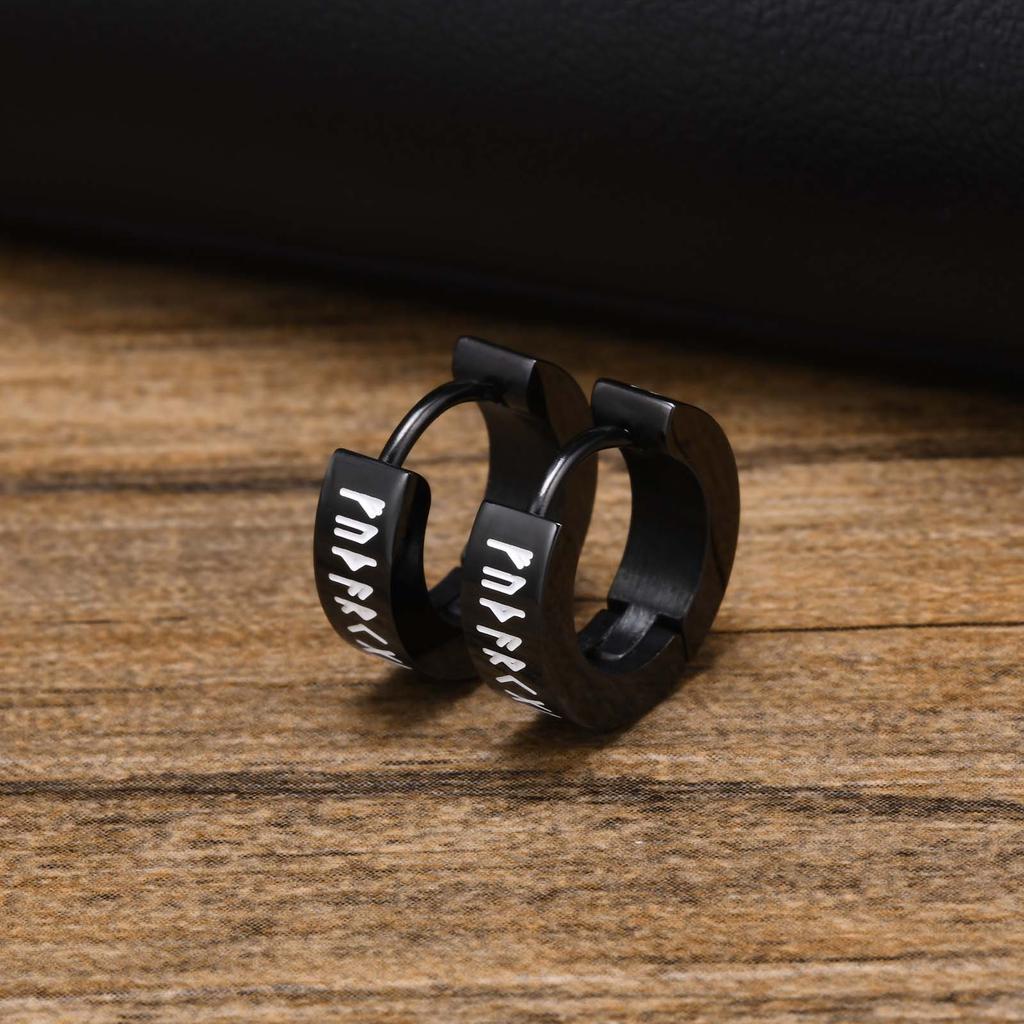 Rock Punk Norse Viking Runes Hoop Earrings for Men, Waterproof Stainless Steel Huggie Hoops Ear Gift Jewelry, Brincos Masculinos