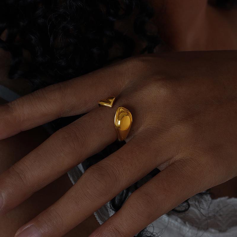 

Асимметричное ретро кольцо с открытой шинкой: Изысканный темперамент, титановая сталь, 18-каратное золото, женские украшения, не тускнеющие. Size 7