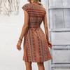 GMXIA Spring/Summer Resort Style Striped Dress Tie Belt A-Line Skirt Mid-Length Dress