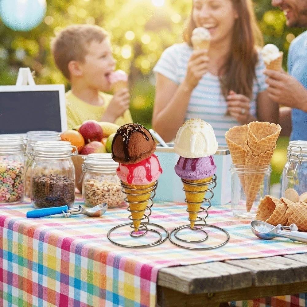 Metal Basket Ice Cream Cone Holder Conical Spring Waffle Display Stand  Anniversary Party