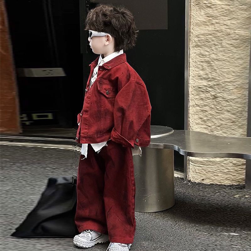 Boys' Autumn Outfits Children's Loose Korean Style Trendy Boys' Spring and Autumn Handsome Denim Two-Piece Set Cool