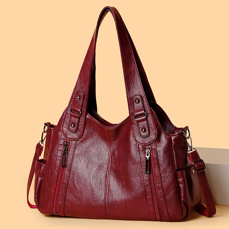 Women's Tote Bag Large Capacity Vintage Shoulder Bag Soft Leather Handbag