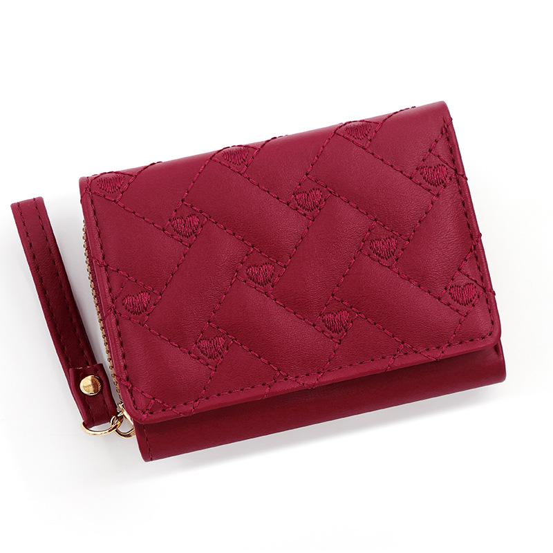 Women's Tri-Fold Embroidered Heart Wallet with Multi-Card Slots and Leather Coin Purse