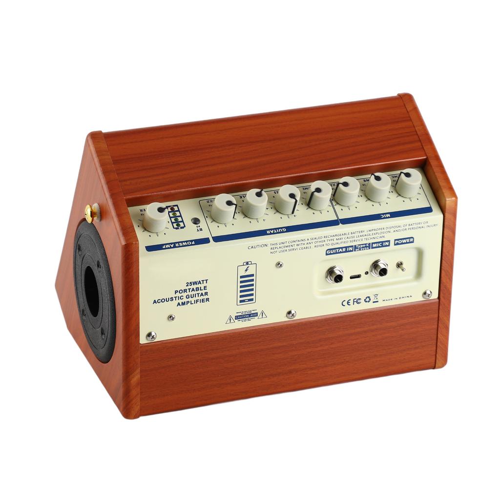 25W Portable Acoustic Guitar Amplifier Rechargeable Amp Wireless BT Speaker Indepedent Reverb Volume Tone Bass Treble