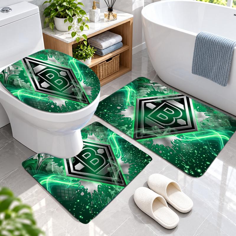 3-teiliges Flanell-Toilettenmatten-Set Borussia Mönchengladbach Badezimmerteppich Badvorleger Rutschfest Heimdekoration