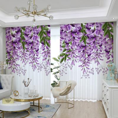2PCS Purple Flower Curtain Green Leaf Curtain Butterfly Voile Tulle Curtain for Kitchen Bedroom Balcony Window Sheer Cortinas