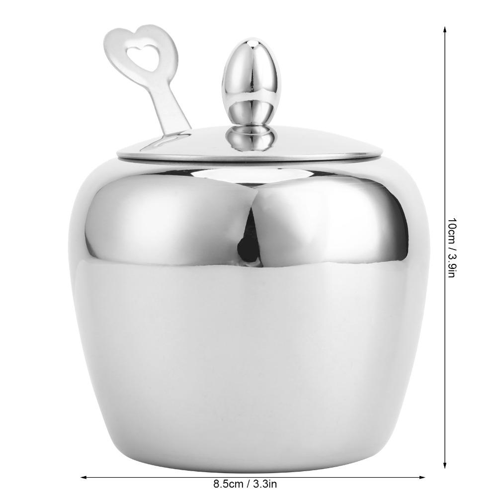 304 Stainless Steel Sugar Bowl Apple Shape Design Condiment Container Salt Box  Bar Cafe Hotel