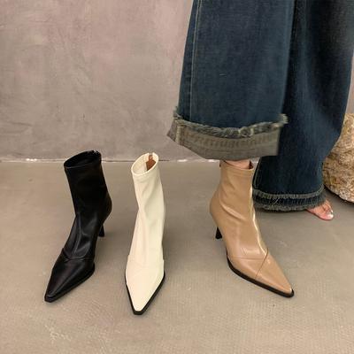 Autumn and Winter Footwear Plus Size Comfortable High-heeled Short-barrel Pointed Stiletto Booties Women's Boots