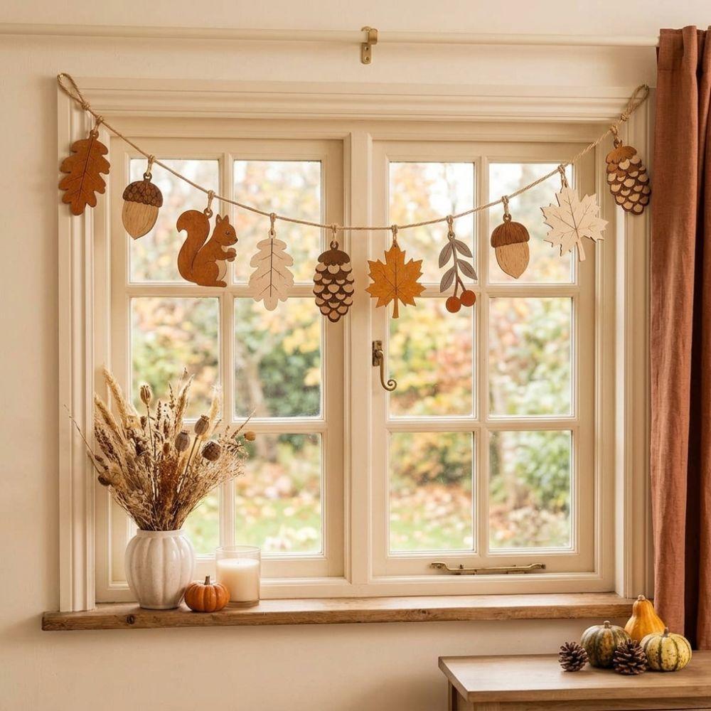 10 Stück 2D Flachfall Holzgirlande Banner DIY Basteln Herbstblatt Hängende Dekoration Kamin Regal
