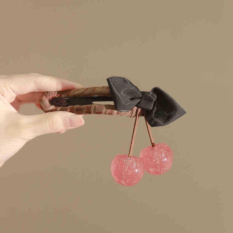 Elegant Cherry Bow Hair Clip for Women - Large Duckbill & Shark Claw Design