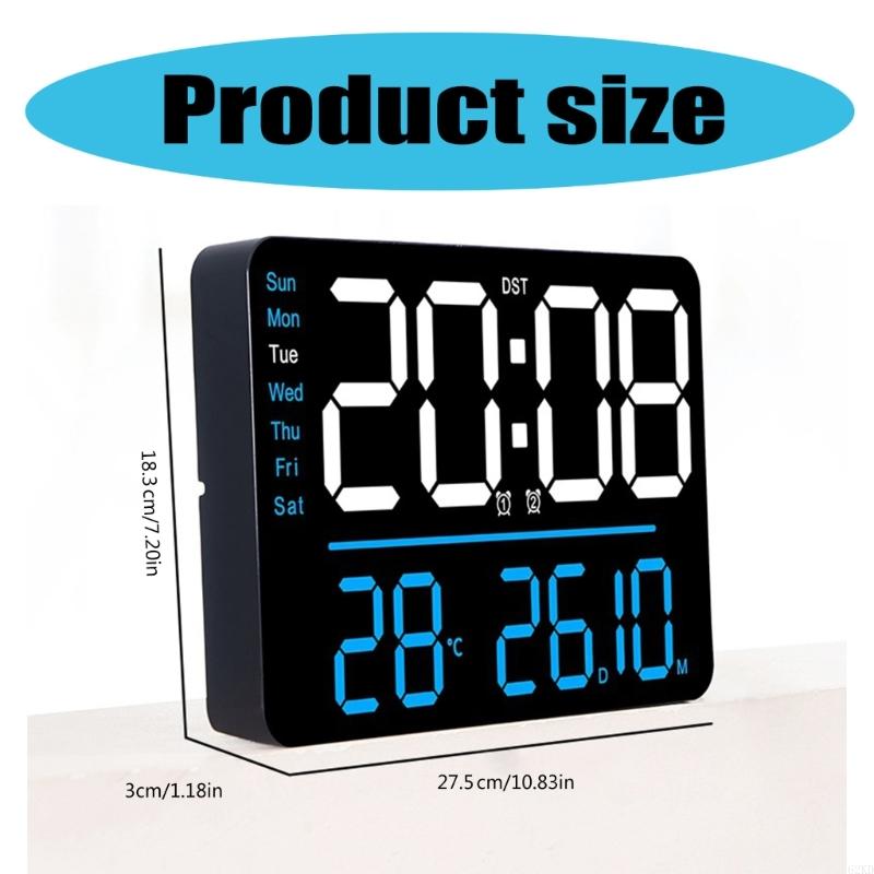62KD Large Digital Clock Wall Clock with Date Week and Temperature Display Bedroom Office Decors
