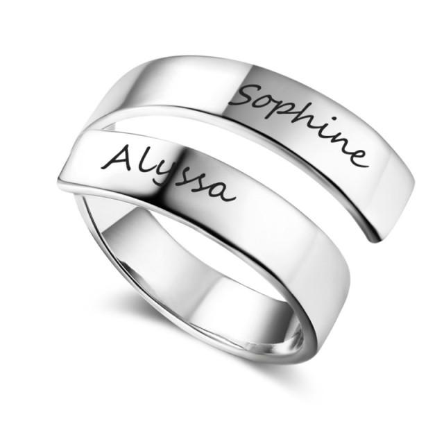 Voguish Fashionable Personalized Rings Classic Stainless Steel Adjustable Jewelry Custom 2 Names Engraved Basic Simple Women Promise Finger Ring