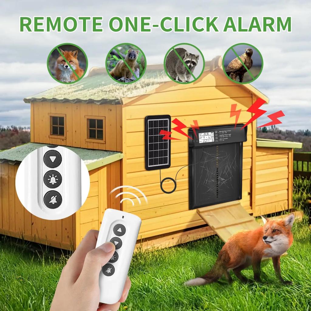 Automatic Chicken Coop Door Solar Powered with LCD Display, Automatic Chicken Door with Timer & Light Sensor - Remote Control