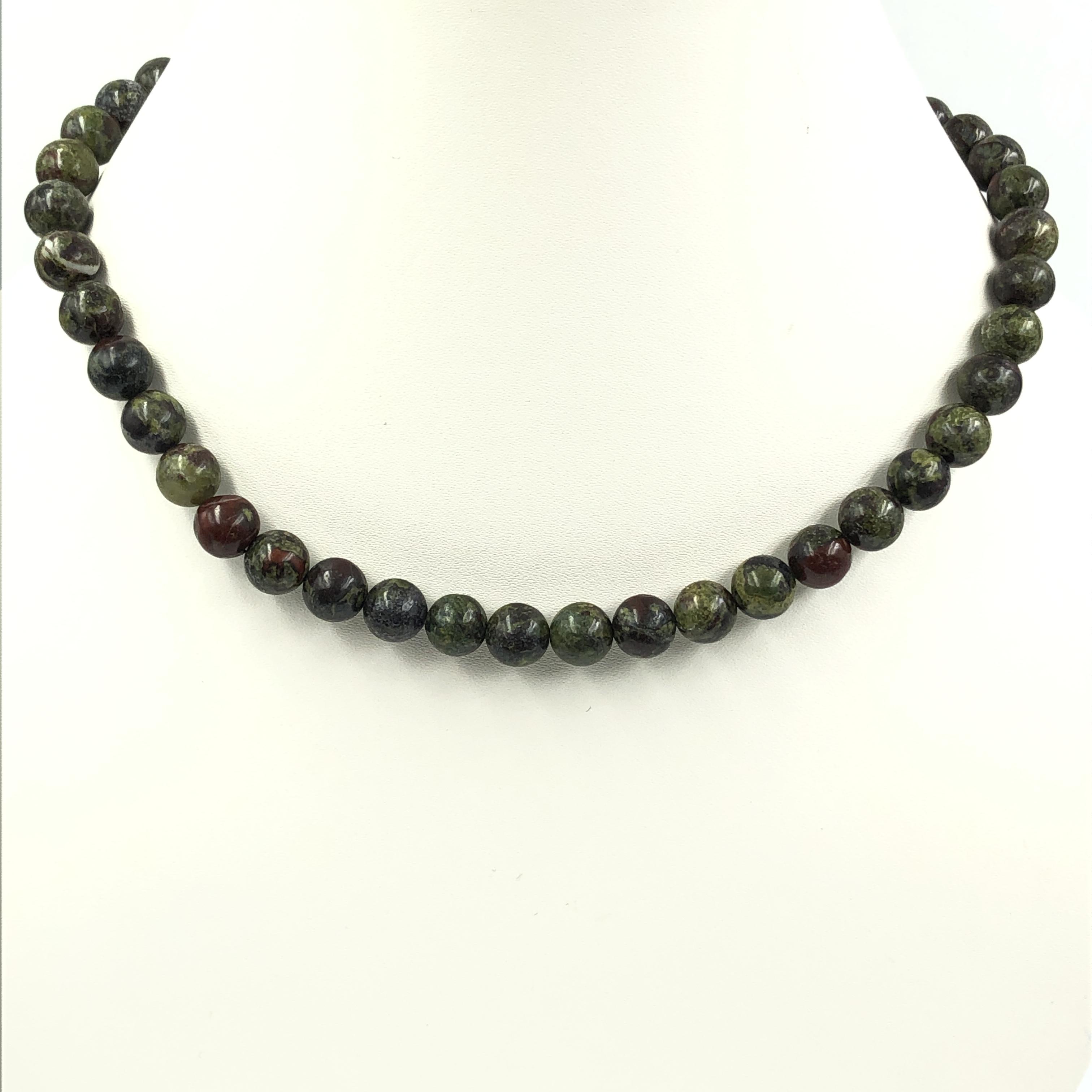 8mm Natural Dragon Bloodstone Gemstone Round Beads Jewelry Handmade Elegant Necklace 17-20  For Women 8BN-50