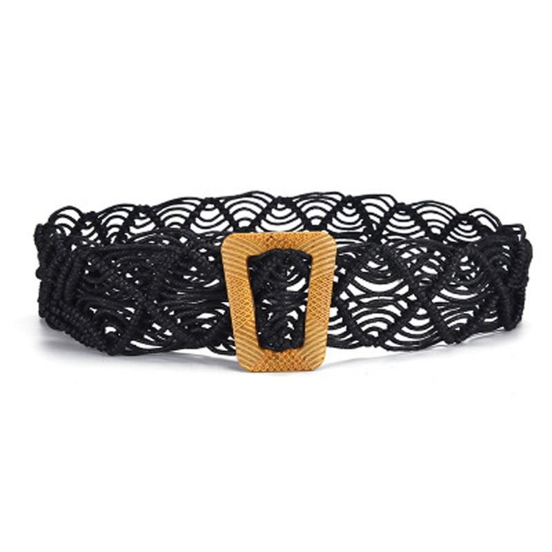 Spring and Summer New Ethnic Style Bohemian Wax Rope Hollow Braided Belt Pure Handmade Wooden Buckle Braided Belt for Women