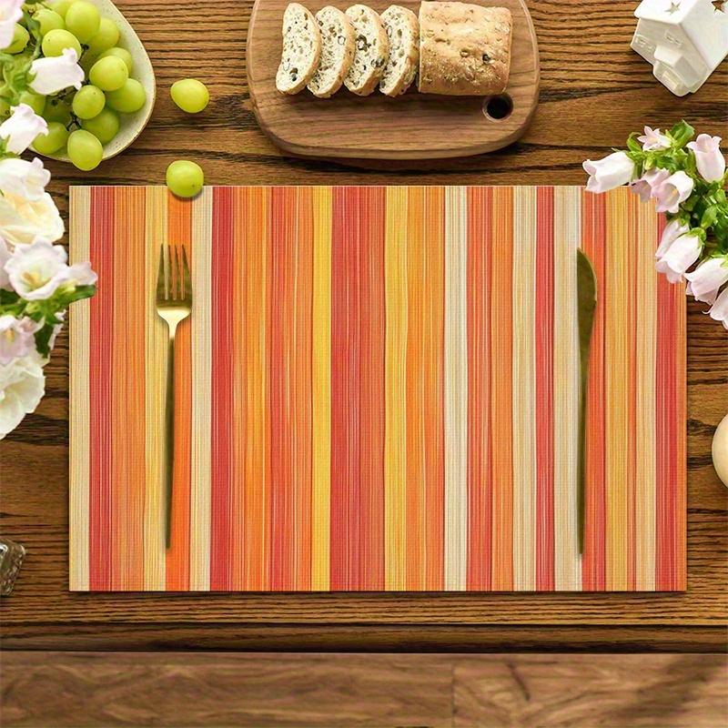 4pcs Linen Placemat Set, Orange Striped Combination Placemats 12x18 Inches, Suitable for Kitchen and Dining Room Decor, Family Gatherings, Parties,