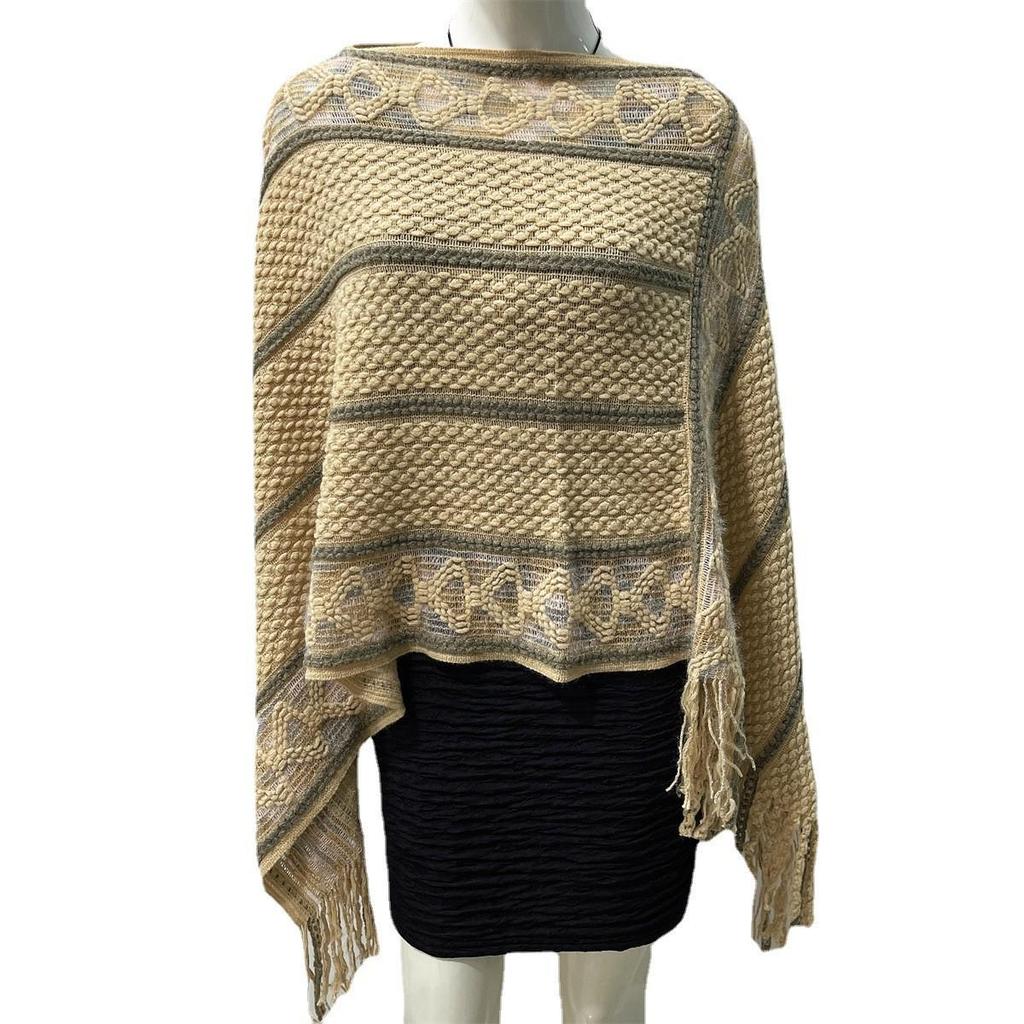 2022 Autumn/Winter Women's V-Neck Rainbow Tassel Cape Sweater