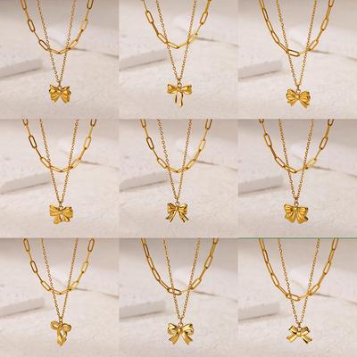 Stainless Steel Bowknot Pendant Necklace For Women Fashion Gold Color Clavicle Chain Bow Tie Necklaces Party Birthday Jewelry