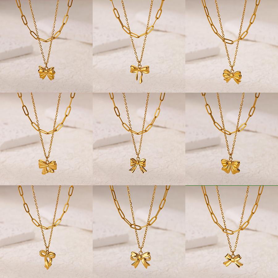 

Stainless Steel Bowknot Pendant Necklace For Women Fashion Gold Color Clavicle Chain Bow Tie Necklaces Party Birthday Jewelry 45cm