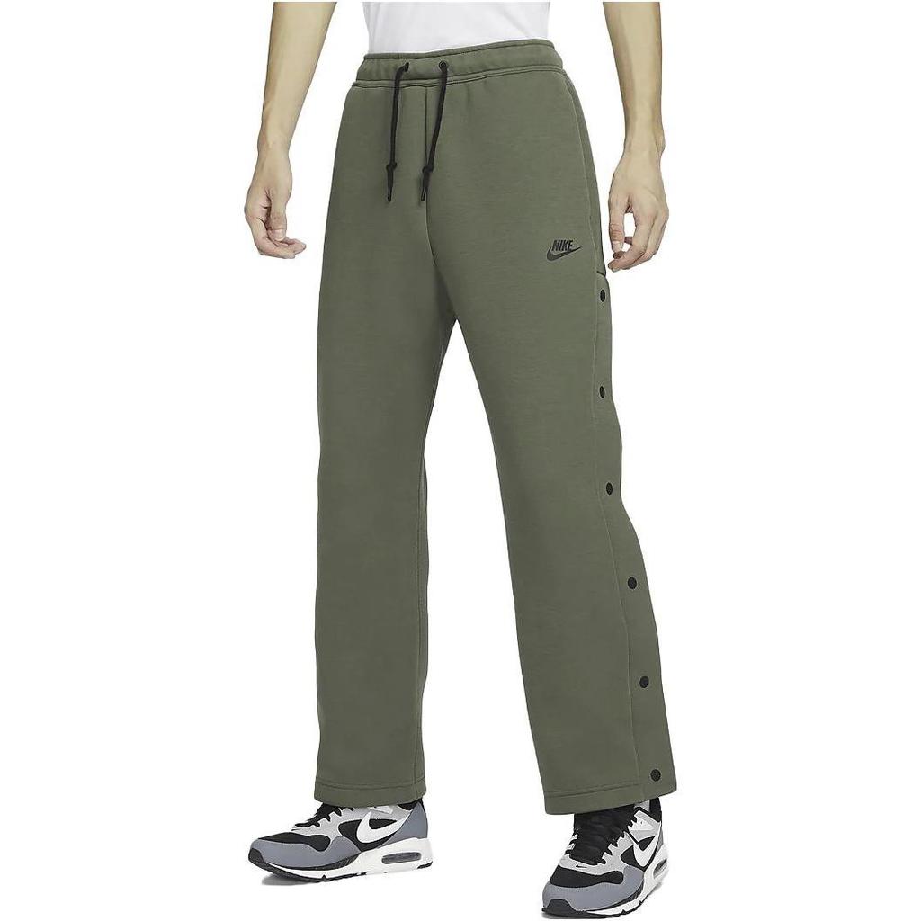 Nike Spodnie sportowe dzianinowe Tech Fleece w jednolitym kolorze, luźny krój, zapinane na zatrzaski, męskie, dół, średni oliwkowozielony FB8015-222