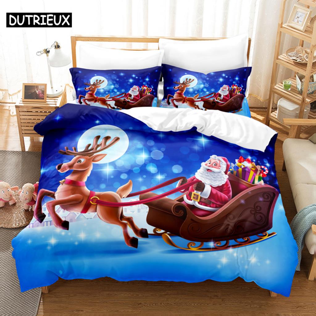 Blue Christmas Quilt Cover Kit Queen Size Size Luxury King Size Full Single Size Size Double Size Bed 3D Pattern Quilt Case Linen Pillowcase Single