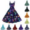 Women Halloween Print Off Shoulder Spaghetti Strap Dress Sleeveless A Line Dress with Festive Pattern for Holiday Party